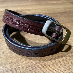 Brown Leather Belt w/ Eye of Ra the Egyptian Falcon Sun God Pattern